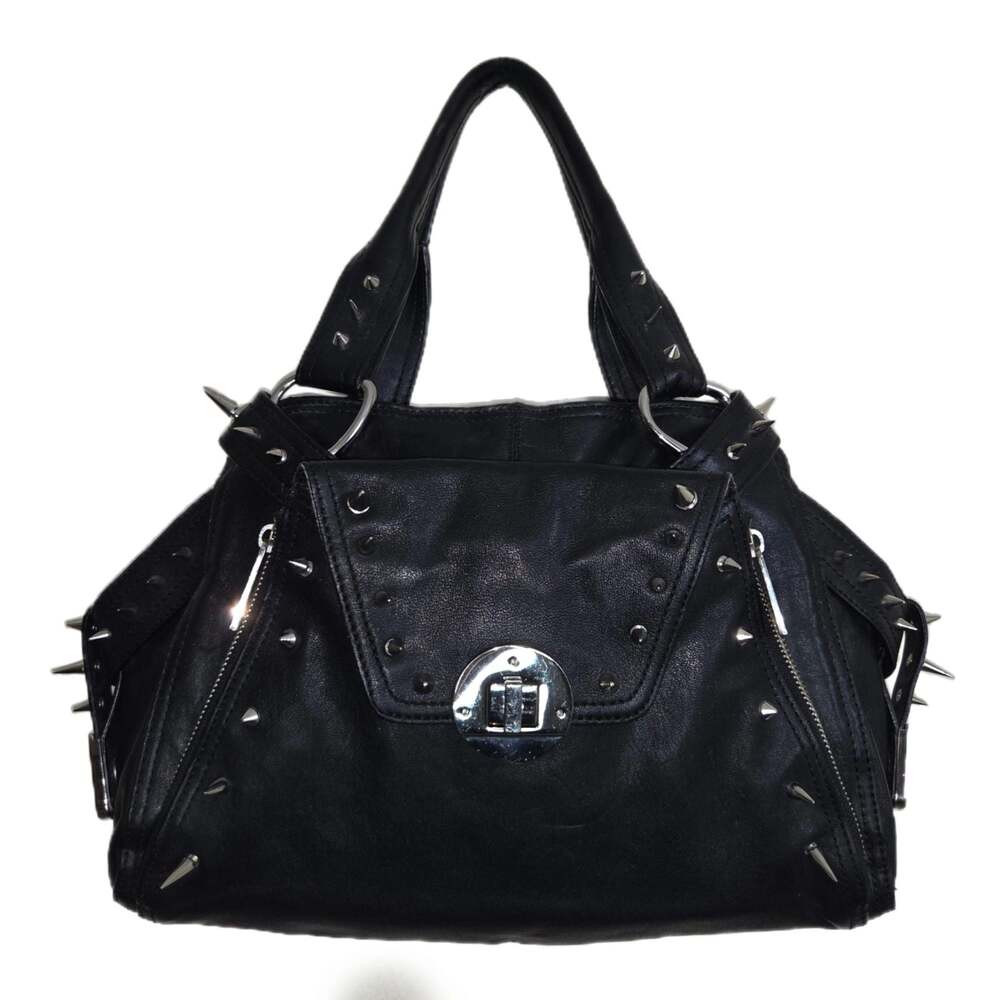 Custom Kooba Black Genuine Leather Shoulder Bag with Goth Studs/Spikes Rare